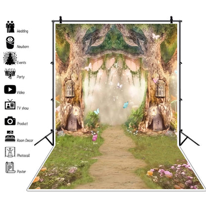 Leowefowa 6.5x10ft Vinyl 1st Birthday Backdrop Fairytale Forest Enchanted Flower Baby Shower Photo Background for Birthday Party Photoshoot Newborn Baby Kids Children Studio Props Photography Banner - size: 6.5x10ft