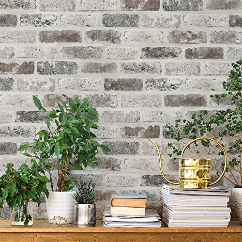 Guvana 17.3"×394" Brick Wallpaper Grey and Brown Self Adhesive Wallpaper 3D Brick Peel and Stick Wallpaper Removable Contact Paper Brick Textured Vintage Wall Paper for Livingroom Wall Decor - color: Grey and Brown, size: 17.3" x 394"