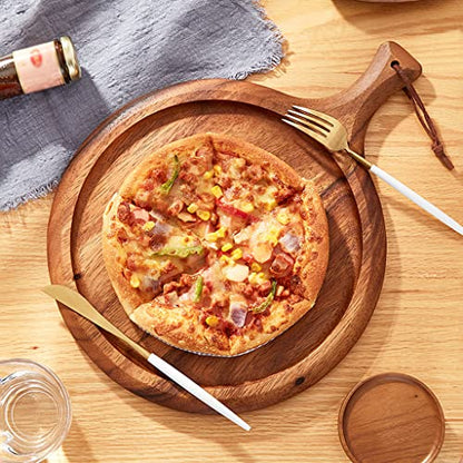 Premium Mini Pizza & Cheese Cutting Board Set - Wooden Board with Handle & Lip for Kitchen, Ideal for Slicing Meat, Bread & Vegetables (Natural Wood Color)