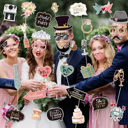 36 PCS Wedding Photo Booth Props Party Supplies Selfie SignsHoliday Picture Decorations Photo Booth Props for Weeding Party Favors Pose Sign Kit Fun for Party