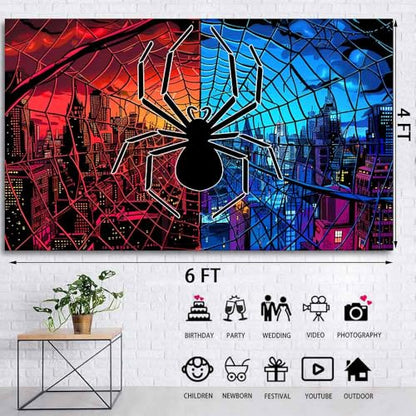 6×4FT Dark Psychedelic Spider Backdrop Birthday Movie Party Decorations Witch Photo Booth Studio Props TAYHB101 - size: 6x4FT