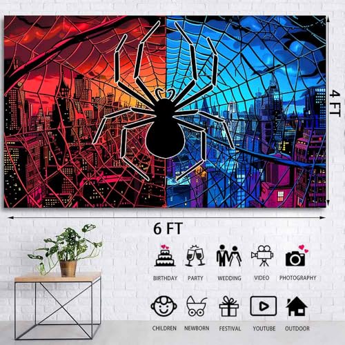 6×4FT Dark Psychedelic Spider Backdrop Birthday Movie Party Decorations Witch Photo Booth Studio Props TAYHB101 - size: 6x4FT
