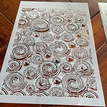 TIAMECH A4 Reusable Annual Ring Stencil for Painting - Tree Annual Ring Texture Layering Template, DIY Wall Art, Wood Furniture, Scrapbook & Crafts (8.3x11.7inch) - style: Annual Ring