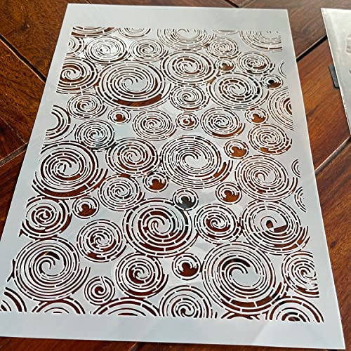 TIAMECH A4 Reusable Annual Ring Stencil for Painting - Tree Annual Ring Texture Layering Template, DIY Wall Art, Wood Furniture, Scrapbook & Crafts (8.3x11.7inch) - style: Annual Ring