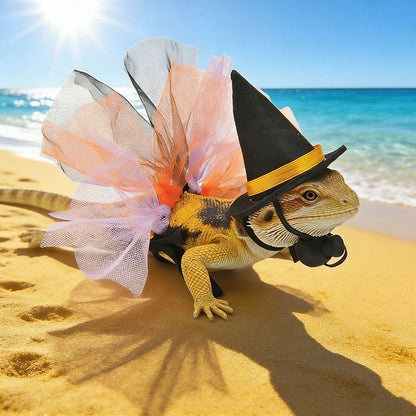 Reptile Witch Costume for Lizard & Chameleon - Adjustable Hat & Tutu Skirt, Festive Reptile Cosplay Outfit for Photo Props Halloween Christmas-Black Hat - color: Witch-Black Hat