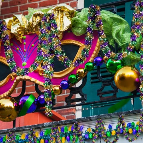 Mardi Gras Garland Decorations,50Ft Glitter Tinsel Garland Decor for Tree Mantle Bedroom Office Classroom Party Indoor Outdoor Holiday Home Green Gold Purple - color: Multi Color