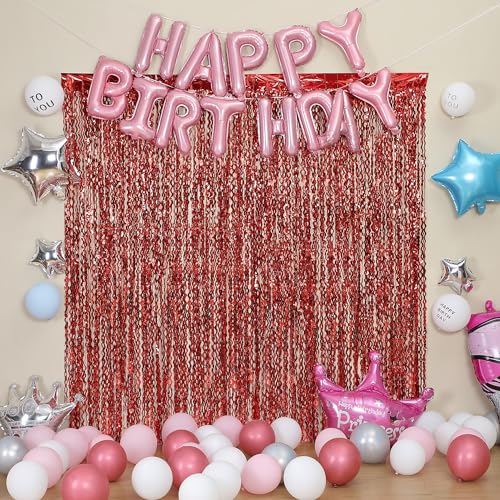 CYLMFC 3 Pack Red Aluminium Foil Curtains, 3.3ft x 6.6ft, Wavy Shape, for Party Decorations & Photo Background - color: Pure Red