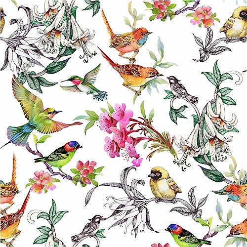 Vintage Floral/Bird/Branch Peel and Stick Wallpaper Multi-Coloured Watercolor Removable Waterproof Decorative Contact Paper Vinyl Self Adhesive Wallpaper for Living Room Bedroom 17.71 in X 236.2 in - color: Floral-30, size: 17.71" x 236.2"