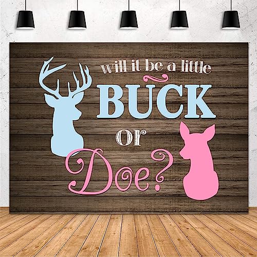 MEHOFOND 10x7ft Buck or Doe Gender Reveal Baby Shower Backdrop Rustic Wood Boy or Girl Deer Photography Background Banner for Dessert Table Supplies Party Decoration Photo Shoot Props - size: 10x7ft
