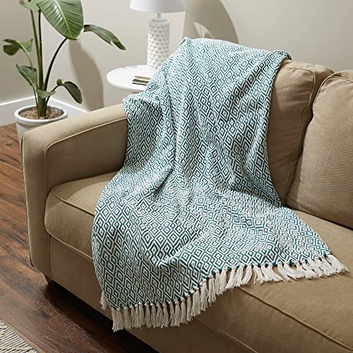 DII Rustic Farmhouse Double Diamond Woven Throw, 50x60, Teal - color: Teal