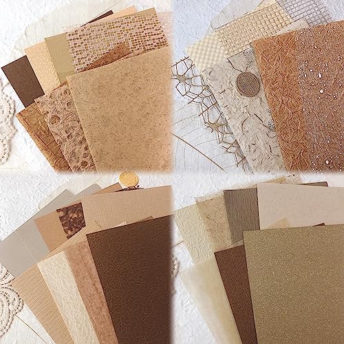 30Pcs Unique Handmade Textured Scrapbook Paper&Mesh Fabric set - A5 sheet Craft Mulberry Special Rice Paper Mix for Scrapbooking Junk Journaling Supplies Card Collage DIY Materials, 5.8x8.2 inches