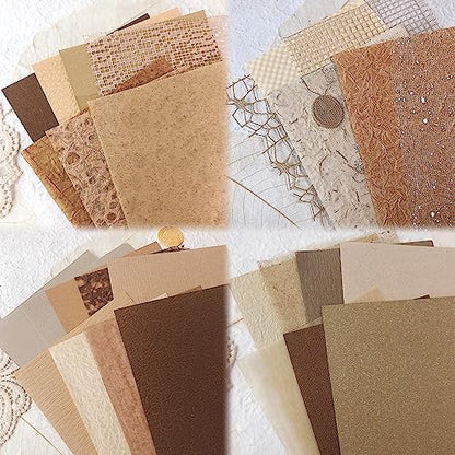 30Pcs Unique Handmade Textured Scrapbook Paper&Mesh Fabric set - A5 sheet Craft Mulberry Special Rice Paper Mix for Scrapbooking Junk Journaling Supplies Card Collage DIY Materials, 5.8x8.2 inches