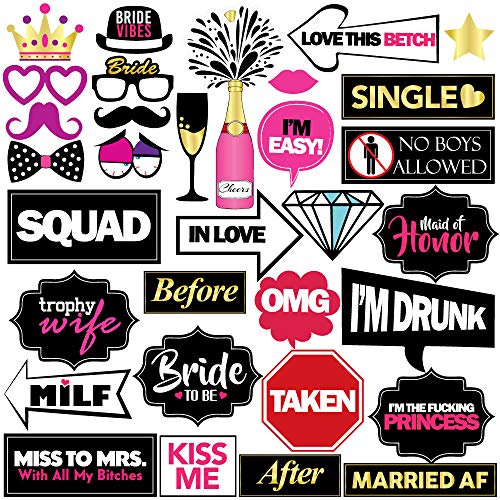 Bachelorette Photo Booth Props - 36 Pieces - Bride Tribe Bridal Shower Party Supplies and Gifts