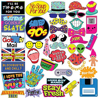 Throwback 90s Photo Booth Props - 40 Pieces - Funny 1990s Theme Party Supplies, Decorations and Gifts