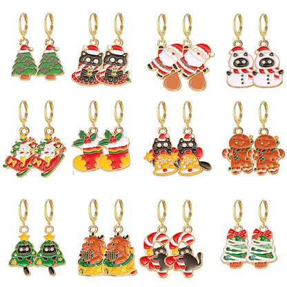 16 Pairs Christmas Reindeer Santa Hoop Earrings for Women Unique Winter Xmas Tree Snowflake Bow Bell Snowman Penguin Earrings Christmas New Year Jewelry Gifts - style: Color xmas