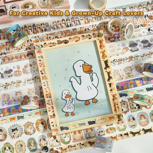 Cat Dog Washi Tape Set 20 Rolls, Cute Decorative Masking Tape for Junk Journal and Scrapbooking, DIY Crafting Supplies - style: Cat & Dog