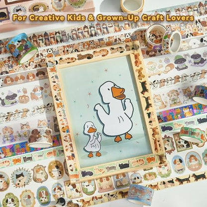 Cat Dog Washi Tape Set 20 Rolls, Cute Decorative Masking Tape for Junk Journal and Scrapbooking, DIY Crafting Supplies - style: Cat & Dog