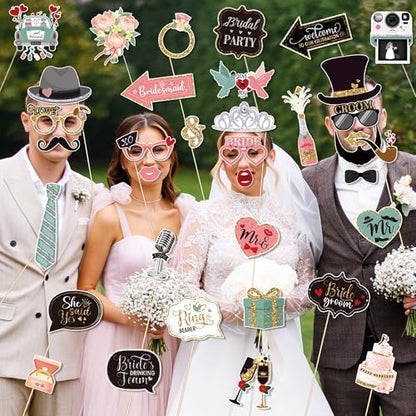 36 PCS Wedding Photo Booth Props Party Supplies Selfie SignsHoliday Picture Decorations Photo Booth Props for Weeding Party Favors Pose Sign Kit Fun for Party