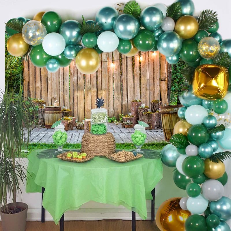 Wooden Wall Backdrop for Wedding Ceremony 7x5ft Rustic Planks Log Green Grassland Engagement Photography Background Holiday Party Activity Event Festival Decorations Photo Booth Studio - size: 7x5ft