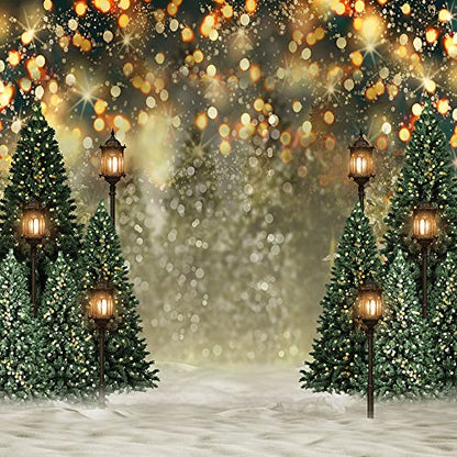 Mocsicka 8x8ft Christmas Tree Backdrop for Photography Glitter Bokeh Christmas Snow Photo Background for Wall Winter Family Xmas Holiday Party Decorations Photo Booth Props - size: 8x8ft