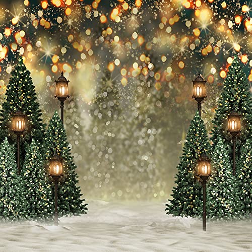 Mocsicka 8x8ft Christmas Tree Backdrop for Photography Glitter Bokeh Christmas Snow Photo Background for Wall Winter Family Xmas Holiday Party Decorations Photo Booth Props - size: 8x8ft