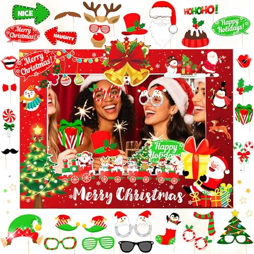 JeVenis 33 PCS Christmas Party Game Supplies Christmas Photo Booth Props Selfie Props Lets Get Ugly Party Decoration