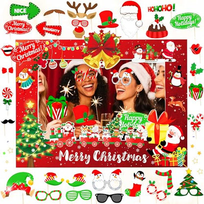 JeVenis 33 PCS Christmas Party Game Supplies Christmas Photo Booth Props Selfie Props Lets Get Ugly Party Decoration