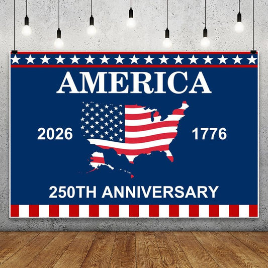4th of July Backdrop Decorations 250th Anniversary USA Flag Patriotic Backdrop 7x5ft Banner Independence Day Photography Background Theme Party Decorations Supplies Photo Studio Props - color: Dark Blue, size: 7x5ft