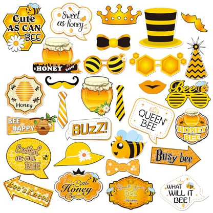 INNORU Bee Honey Photo Booth Props, Bumble Bee Baby Shower Photoshoot New Mom Wedding Party Photography Props Favor Centerpiece Sticks Decorations 30 PCS