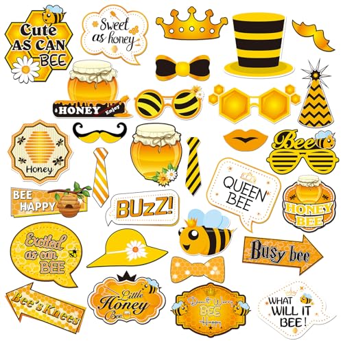 INNORU Bee Honey Photo Booth Props, Bumble Bee Baby Shower Photoshoot New Mom Wedding Party Photography Props Favor Centerpiece Sticks Decorations 30 PCS