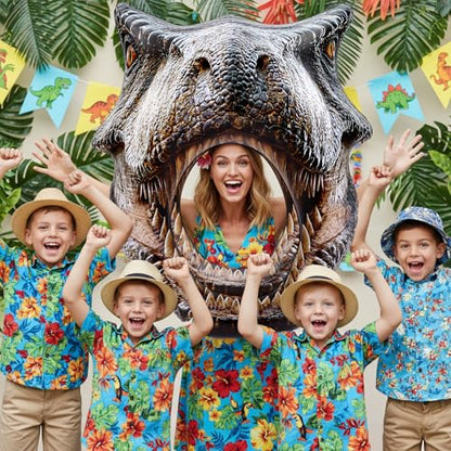 Colingmill Dino Themed Photo Backdrop Dinosaur Head Photos Frame Inflatable Balloon Decorations Hanging Dinosaur Photo Booth Props for Dino Party Decorations Jungle Safari Birthday Party Supplies - style: Dinosaur
