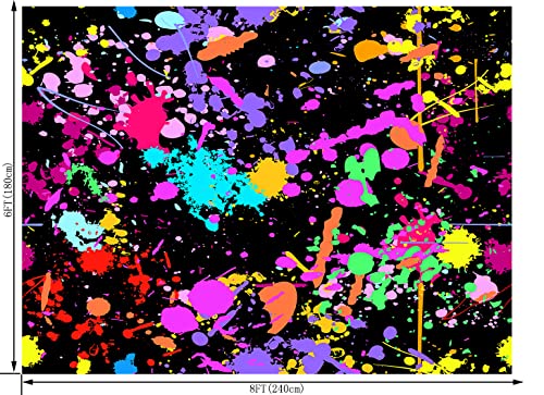 8X6FT Neon Glow Birthday Party Photography Backdrop Colorful Graffiti Splatter in The Dark Happy Birthday Background Retro Let's Dance Sleppover Party Decor Photo Booth Props CEM123C - size: 8X6FT