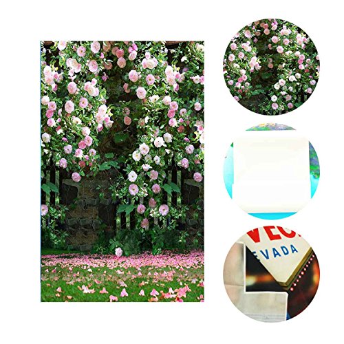 5x7ft Nature Scenery Backdrop Millennial Pink Flower Wall Green Leaves Photography Background A Vibrant Garden Backdrop LYLX008 - size: Vinyl-5x7FT
