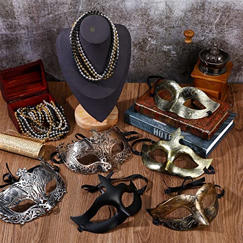 Bucherry 88 Pcs Masquerade Masks Beads Necklace Set Vintage Venetian Mask Metallic Beaded Necklace for Carnival Cosplay Prop - style: Classic Style
