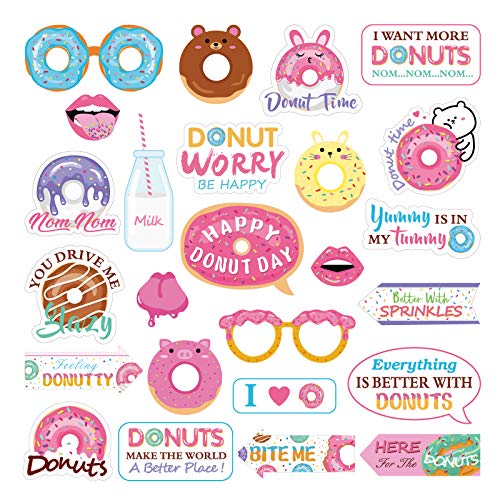 Generic Donut Photo Booth Props Set, 25pcs Paper & Wood, Pink, Solid, 7.8"W x 12"L, Photo Props for Birthday, Party, Photo Sessions - color: Donut