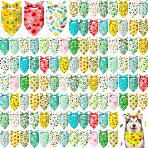 Abbylike 100 Pieces Summer Themed Dog Bandanas Bulk Hawaiian Dog Bandanas for Pets Triangle Kerchief Scarf Bibs Set for Summer Pets Dogs Party Costume Accessories, 25 Styles (31.5 x 21.7 x 21.7) - size: 31.5 X 21.7 X 21.7 Inch, style: Summer