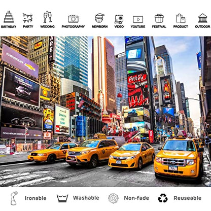 Fabric 15x8ft New York City Time Square Backdrop Broadway Street Taxi Photography Background City Cityscape Skyscraper NYC Themed Party Birthday Adult Portrait Studio Banner Booth Props - size: 15x8FT