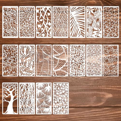 18Pcs Stencils for Crafts Painting, Reusable Cake Stencils Decorating Texture Stencil Background Stencil Leaf Floral Tree Templates for Painting on Wood Furniture Card Canvas Paper Scrapbook