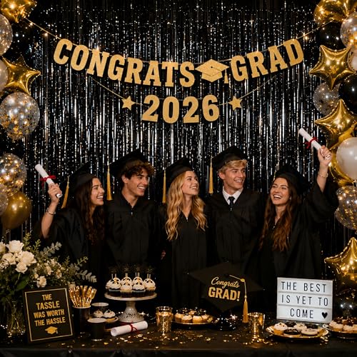 Graduation Decorations 2026 Black Foil Fringe Curtain Party Decorations – 3 Pack 3.2 x 8.2 ft Shiny Black Tinsel Curtain Backdrop for Birthday, Graduation & Photo Booth, Easy to Install - color: Pure Black