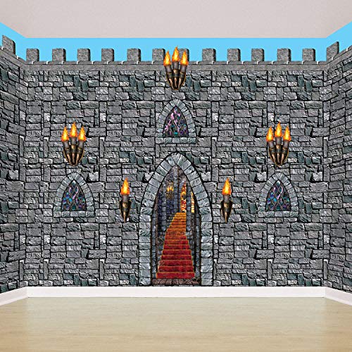 Beistle Brick Stone Wall Backdrops, 4’ x 30’, 2 Pack – Medieval Party Decorations, Medieval Decor Background, Photo Backdrop, Easy to Adhere Wall Covering, Stone Backdrop, Halloween Party Decorations - style: Stone Wall - 2 Piece