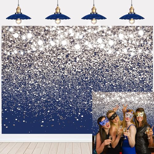 Royal Blue Backdrop Blue and Silver Glitter Photography Background for Birthday,Wedding,Prom,Graduation Party,New Year Decoration Banner Portrait Family Photo Booth Props (Blue, 7x5FT) - color: Blue, size: 7x5FT