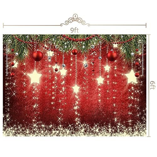 9x6ft Red Christmas Backdrop with Sparkling Stars - Perfect for Photography & Photoshoots - size: 9x6ft
