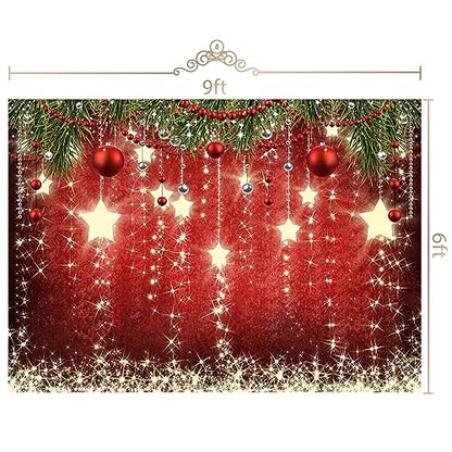 9x6ft Red Christmas Backdrop with Sparkling Stars - Perfect for Photography & Photoshoots - size: 9x6ft