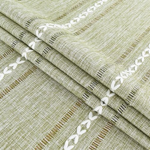 NEWISHER Rustic Farmhouse Embroidered Small Rectangle Tablecloth, Jacquard Striped Table Cloth Washable Fabric Dining Table Cover for Nightstand, Bedside Table, End Table (15x35 Inch),Green - color: Grass Green, size: 35" x 15" (Rectangular)