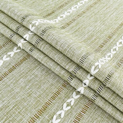NEWISHER Rustic Farmhouse Embroidered Small Rectangle Tablecloth, Jacquard Striped Table Cloth Washable Fabric Dining Table Cover for Nightstand, Bedside Table, End Table (15x35 Inch),Green - color: Grass Green, size: 35" x 15" (Rectangular)