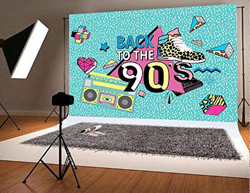 Art Studio 90's Theme Music Party Photography Backdrops Hip-Hop Colorful Graffiti Style Photo Booth Studio Props Let's Glow Party Decor Supplies Retro Radio Fashion Shoes Photo Background Vinyl 5x3ft