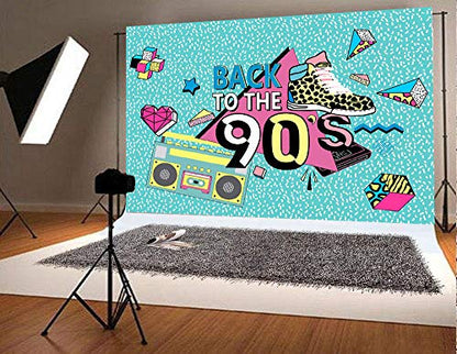 Art Studio 90's Theme Music Party Photography Backdrops Hip-Hop Colorful Graffiti Style Photo Booth Studio Props Let's Glow Party Decor Supplies Retro Radio Fashion Shoes Photo Background Vinyl 5x3ft