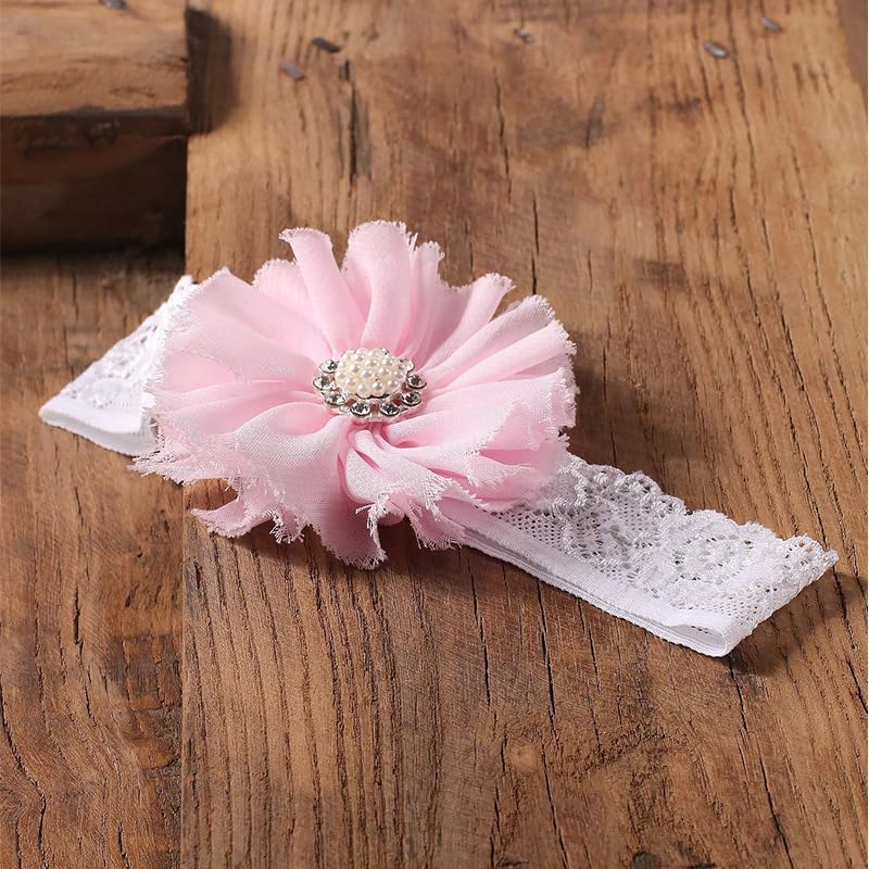 Newborn Photography Props Outfits Princess Baby Girl Pearl Lace Rompers Headdress Infant Baby Girl Photoshoot Costume - color: Pink2