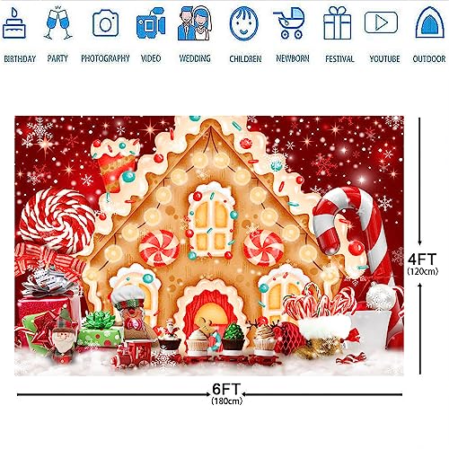 Ticuenicoa 6x4ft Christmas Gingerbread House Backdrop for Photography Winter Merry Xmas Snow Scene Lollipop Red Candyland Background Santa Baby Shower Birthday Party Decorations Photo Studio Props - size: 6x4ft
