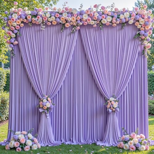 20x10ft Lavender Backdrop Curtain Panels for Parties - Wrinkle Free Polyester Photo Curtain Backdrop Wedding Back Drop Fabric Drapes for Party Decorations Background for Photography - color: Lavender, size: W5' x H10'(4 panels)